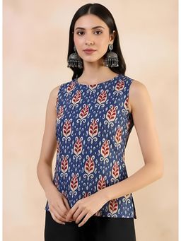 Gahan - Women Stylish Pure Cambric Cotton Printed Sleeveless Tunic - Blue