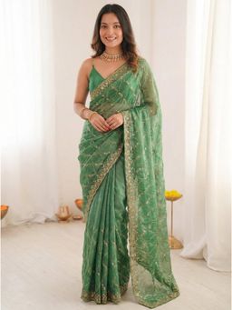 Gahan - Embellished Sequinned Satin Heavy Work Saree with Unstitched Blouse