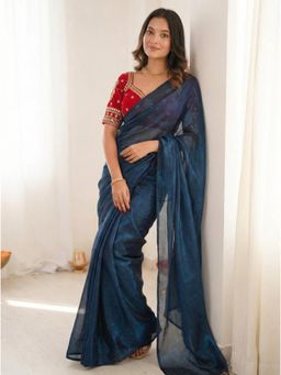 Gahan - Solid Tissue Saree with Embroidered Unstitched Blouse
