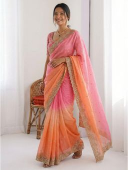 Gahan - Embroidered Satin Saree with Unstitched Blouse
