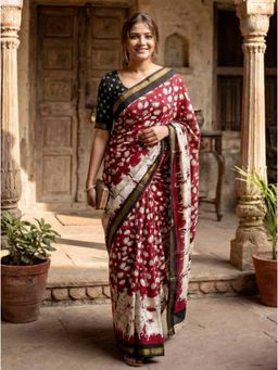 Gahan - Maroon Cotton Printed Daily Wear Saree with Unstitched Blouse