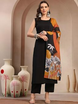 Gahan - Women Solid Cotton Blend Kurta and Pant with Dupatta - Black