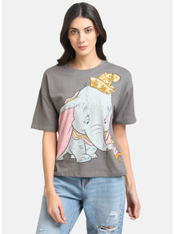 Kazo - Grey Dumbo Print Grey Tee With Sequin