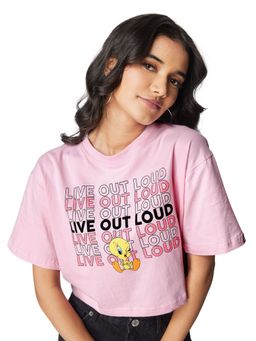 The Souled Store - Tweety Live Out Loud Cotton Women Oversized Cropped T-Shirt