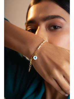 AIRO JEWELRY - Gold Evil Eye Charm Pearl Bracelet