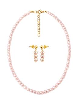 AIRO JEWELRY - Pink Plum Blossom Pearl Necklace with Earrings