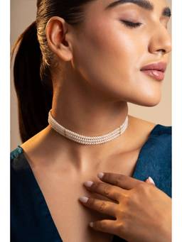 AIRO JEWELRY - White Triple Line Pearl Choker Necklace