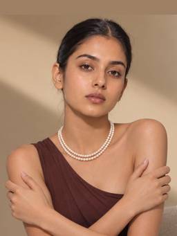 AIRO JEWELRY - White Two Layer Round Pearl Necklace