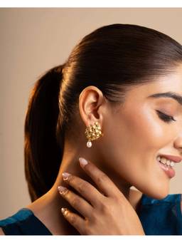 AIRO JEWELRY - Gold Bloom Freshwater Pearl Drop Earrings