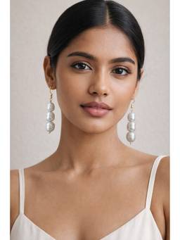 AIRO JEWELRY - Triple Baroque Silver Pearl Drop Earrings
