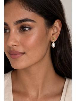 AIRO JEWELRY - White Baroque Silver Heart Pearl Drop Earrings