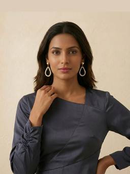 AIRO JEWELRY - White Heart Hoop Pearl Drop Earrings