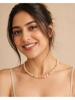 AIRO JEWELRY - Blush Multi Color Oval Pearl Necklace