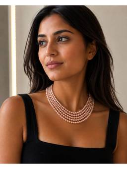 AIRO JEWELRY - Baby Pink 5 Layer Round Pearl Necklace