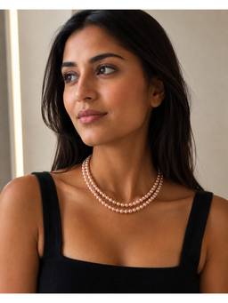 AIRO JEWELRY - Baby Pink Round Twin Pearl Necklace