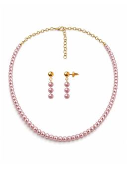 AIRO JEWELRY - Purple Deep Cherry Blossom Pearl Necklace with Earrings