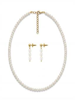 AIRO JEWELRY - White Moonlight Pearl Round Necklace with Earrings