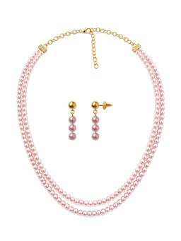 AIRO JEWELRY - Pink Twin Deep Cherry Blossom Pearl Necklace with Earrings