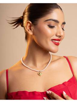 AIRO JEWELRY - Yellow Diamond Heart Pearl Love Necklace