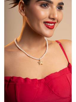 AIRO JEWELRY - White Diamond Star Pearl Necklace
