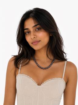 AIRO JEWELRY - Black Espresso Oval Pearl Necklace