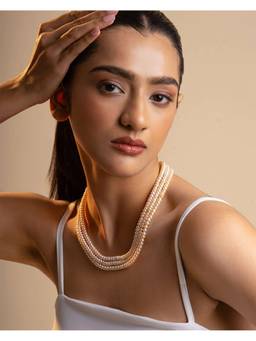 AIRO JEWELRY - Yellow 3 Layer Mandarin Pearl Necklace
