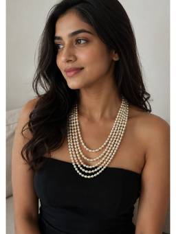 AIRO JEWELRY - Silver 5 Layer Oval Pearl Necklace