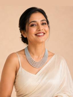 AIRO JEWELRY - Silver Ash 5 Layer Round Pearl Necklace