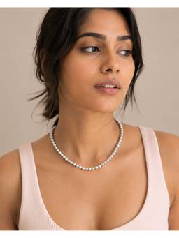 AIRO JEWELRY - Silver Ash Round Pearl Necklace