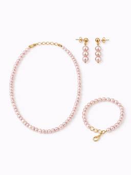 AIRO JEWELRY - Pink Plum Blossom Necklace With Bracelet And Earrings