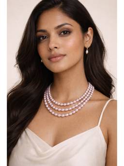 AIRO JEWELRY - Purple Blossom 3 Layer Pearl Necklace