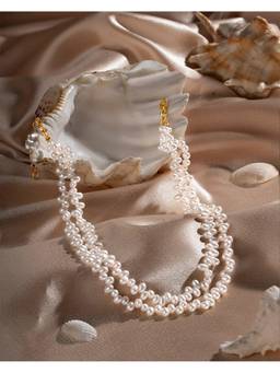 AIRO JEWELRY - White Two Layer Cleopatra Pearl Necklace