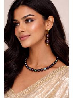 AIRO JEWELRY - Baroque Black Tahiti Necklace With Earring And Bracelet