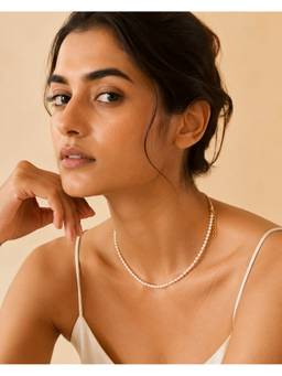 AIRO JEWELRY - White Oval Small Necklace With Bracelet And Earrings