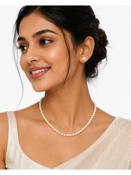AIRO JEWELRY - White Oval Small Necklace and Studs Earrings