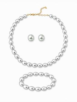 AIRO JEWELRY - Baroque Silver Tahiti Necklace With Earring And Bracelet