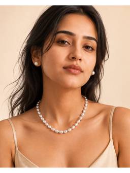 AIRO JEWELRY - Baroque Silver Tahiti Necklace and Studs Earrings