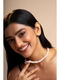 AIRO JEWELRY - White Twisty Blossom Necklace and Bracelet
