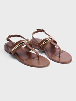 Twenty Dresses by Nykaa Fashion - Tan Metallic Accent T-Strap Slingback Women's Sandals