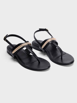 Twenty Dresses by Nykaa Fashion - Black Metallic Accent T-Strap Slingback Women's Sandals