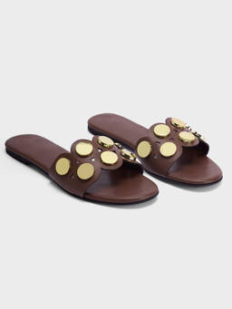 Twenty Dresses by Nykaa Fashion - Brown Open Round Toe Studded Slip-On Flats for Women