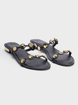 Twenty Dresses by Nykaa Fashion - Black Round Toe Studded Slip-On Flats for Women