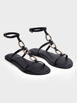 Twenty Dresses by Nykaa Fashion - Black Round Toe Metal Ring Gladiator Sandals for Women