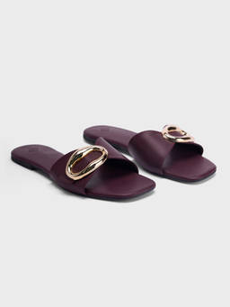 Twenty Dresses by Nykaa Fashion - Burgundy Square Toe Sculpted Buckle Women's Slip-On Flats