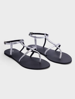 Twenty Dresses by Nykaa Fashion - Silver Metallic Round Toe T Strap Gladiator Womens Sandals