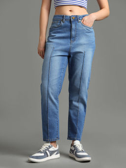 Flying Machine - Women Blue Cotton Solid Mom Jeans