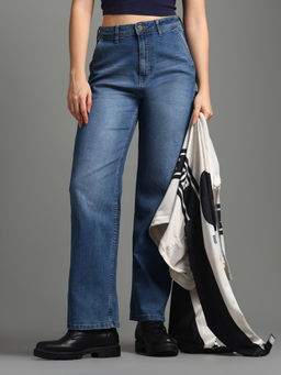 Flying Machine - Women Blue Cotton Solid Straight Jeans