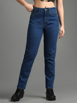 Flying Machine - Women Blue Cotton Solid Straight Jeans
