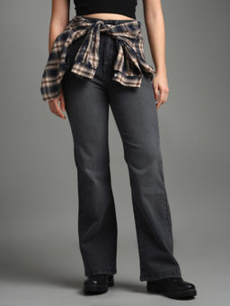 Flying Machine - Women Grey Cotton Solid Bootcut Jeans