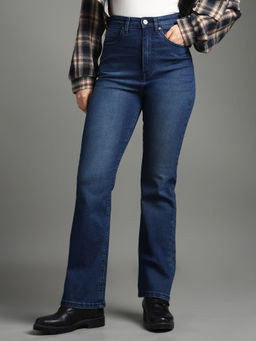 Flying Machine - Women Blue Cotton Solid Bootcut Jeans